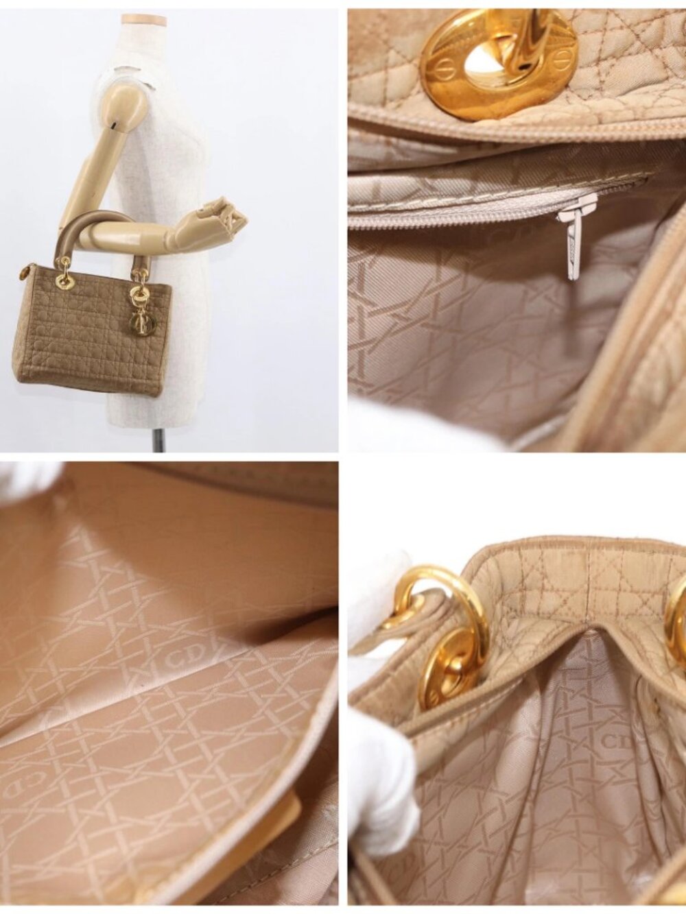 Christian Dior Lady Dior Canage Hand Bag Nylon Beige Gold - Picture 16 of 16